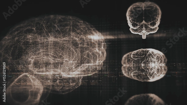 Fototapeta Futuristic biomedical concept featuring advanced holographic scanning technology performing detailed brain neuron pathology and diagnostic analysis. High-tech medical visualizing neural network