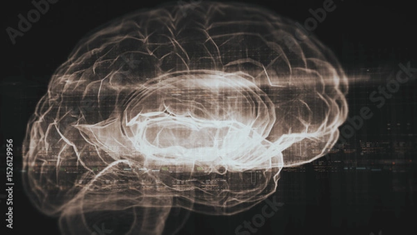 Fototapeta Futuristic biomedical concept featuring advanced holographic scanning technology performing detailed brain neuron pathology and diagnostic analysis. High-tech medical visualizing neural network