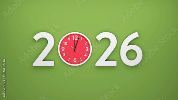 Fototapeta New Year 2026 Creative Design Concept with clock - 3D Rendered Image
