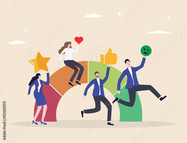 Fototapeta Employee engagement, motivation, job satisfaction, productivity, and recognition happy, successful employees rewarded for their contributions.