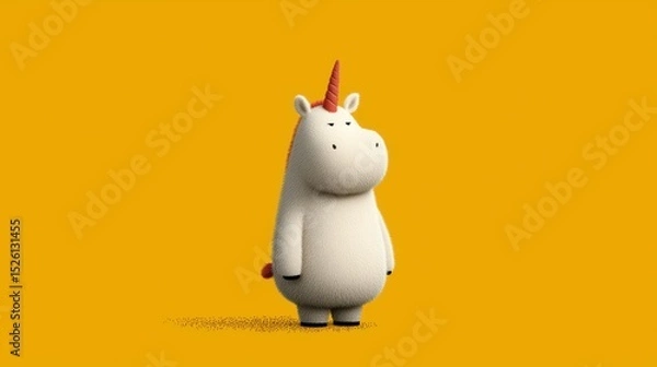 Fototapeta Adorable Standing Unicorn on Yellow Background