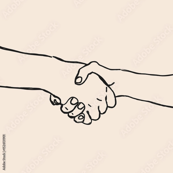 Obraz Handshake Drawing – Sketch Style Line Illustration of Support