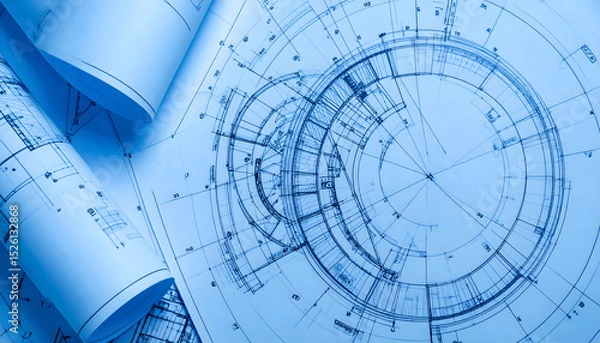 Obraz Detailed Architectural Blueprint with Building Design Diagrams and Annotations