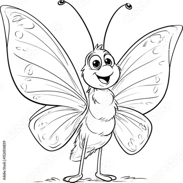 Obraz Butterfly Character Outline Design: Cute, Elegant & Creative Line Art for Logos, Illustrations, and Kids Projects
