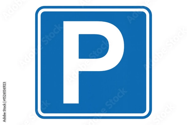 Fototapeta Blue parking sign with white p symbol, representing reserved parking space, suitable for transportation graphic design and traffic regulation visualizations