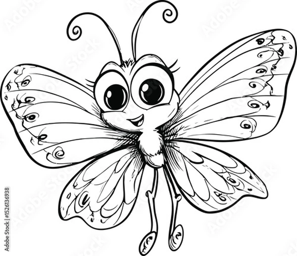 Obraz Butterfly Character Outline Design: Cute, Elegant & Creative Line Art for Logos, Illustrations, and Kids Projects