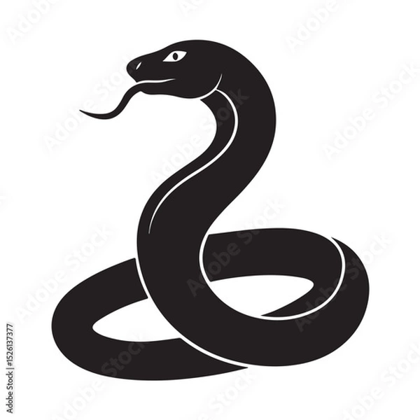Fototapeta Coiled Snake Silhouette with Tongue Out in Vector Art Style