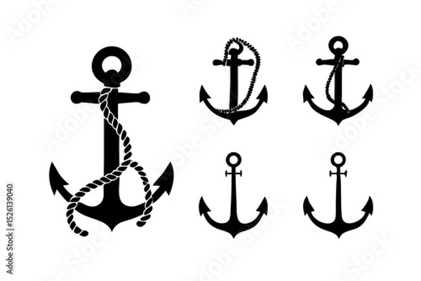 Fototapeta Four Different Black Anchor Designs Isolated on White