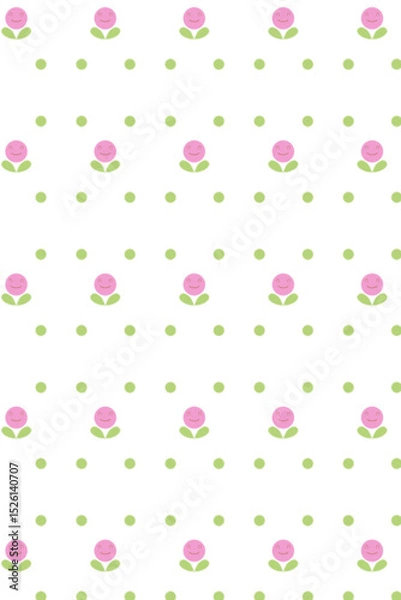 Fototapeta Seamless floral patterns with pink flowers on light green background cute botanical garden design for wallpaper, fabric, textile, wrapping paper, spring nature illustration.