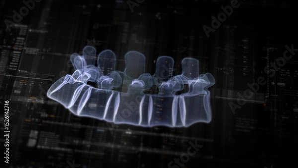 Fototapeta Futuristic biomedical concept with advanced holographic scanning and HUD diagnosing spinal disc herniation using 3D holograms of a patient’s backbone, AR, and real-time medical imaging