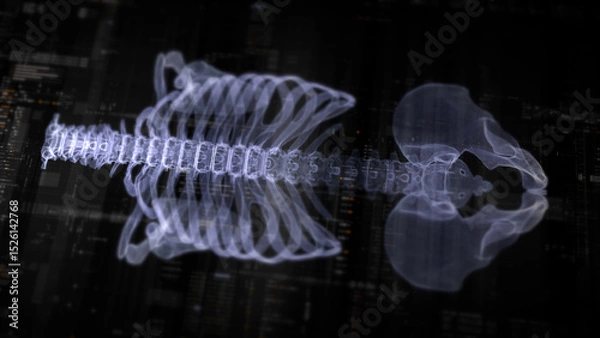 Fototapeta Futuristic biomedical concept with advanced holographic scanning and HUD diagnosing spinal disc herniation using 3D holograms of a patient’s backbone, AR, and real-time medical imaging