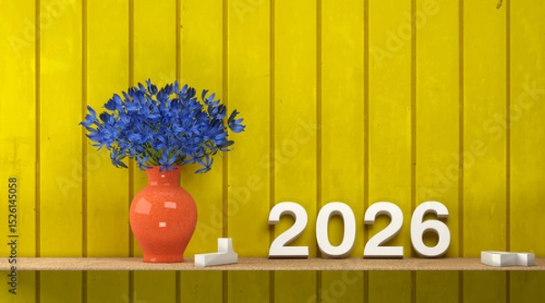 Fototapeta New Year 2026 Creative Design Concept with Flowers - 3D Rendered Image