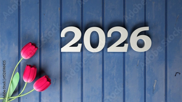 Obraz New Year 2026 Creative Design Concept with flowers - 3D Rendered Image