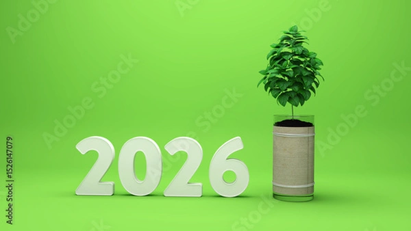 Fototapeta New Year 2026 Creative Design with go green Concept - 3D Rendered Image