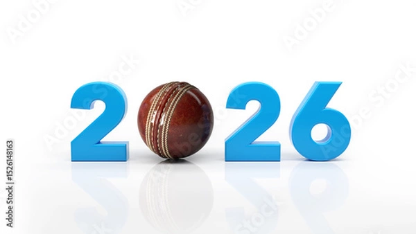 Fototapeta New Year 2026 Creative Design Concept with cricket ball - 3D Rendered Image