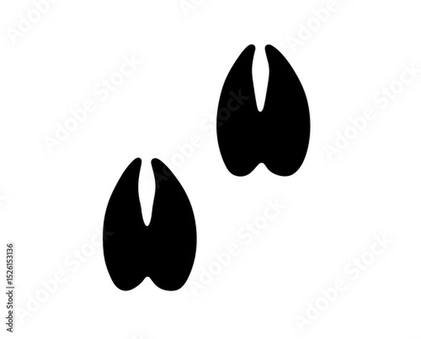 Fototapeta Vector isolated Christmas deer hoof print New Year Santa Claus elf colorless black and white outline silhouette shadow shape stencil solid black