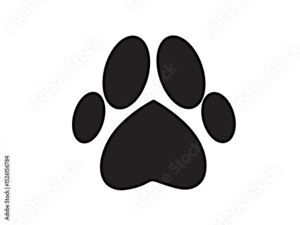 Fototapeta Vector isolated one single simple minimal dog paw print colorless black and white outline silhouette shadow shape stencil solid black