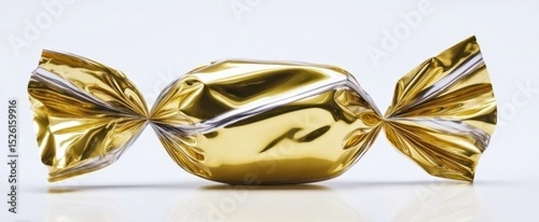 Fototapeta The shiny gold candy wrapped in foil on a clean white background.