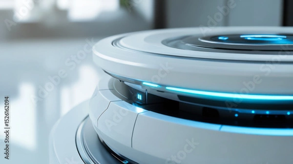 Fototapeta Futuristic technology display with glowing circular design elements in a modern interior setting