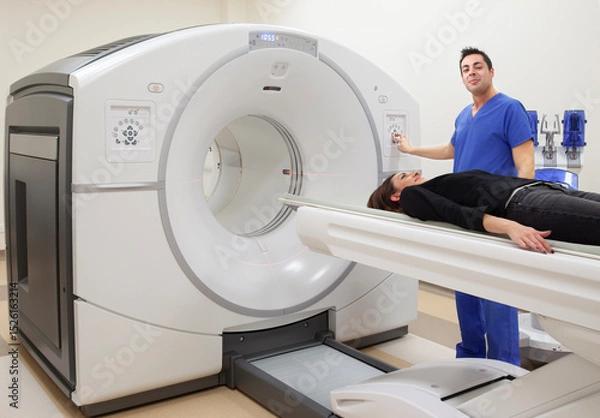Fototapeta A Doctor is preparing a patient for a CT Scan