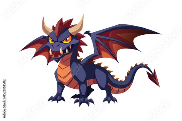 Fototapeta Intense evil looking dragon in fantasy style vector art illustration