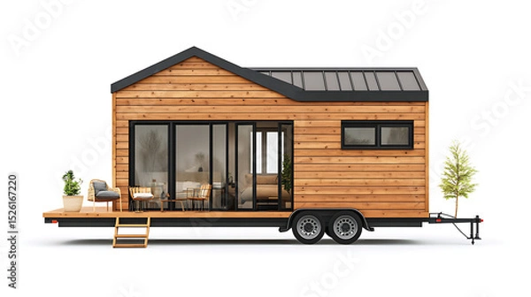 Obraz a wooden house with a trailer