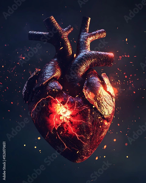 Obraz 3d illustration human heart with damage spot warning sign style