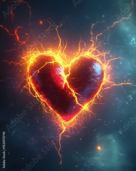 Obraz animated heart in pain with lightning symbol concept of attack risk