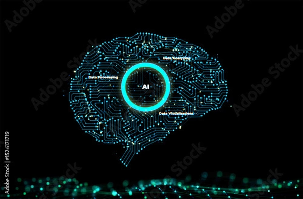 Fototapeta Ai digital circuit brain with shining light