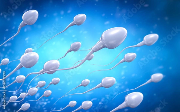 Fototapeta Group of sperms swimming on blue background