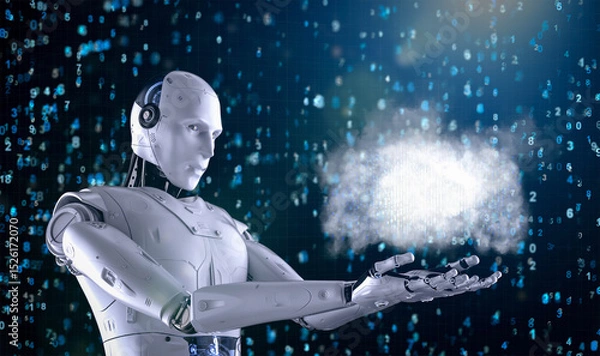 Fototapeta Cloud computing technology concept with robot with graphic display