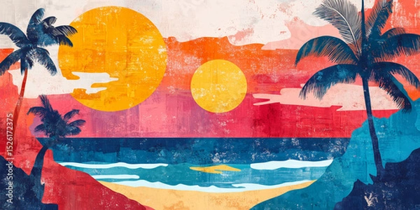 Fototapeta Abstract collage illustration of a summer day on the beach