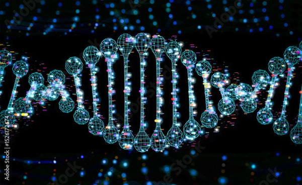Fototapeta Digital dna helix or genome structure with shining light