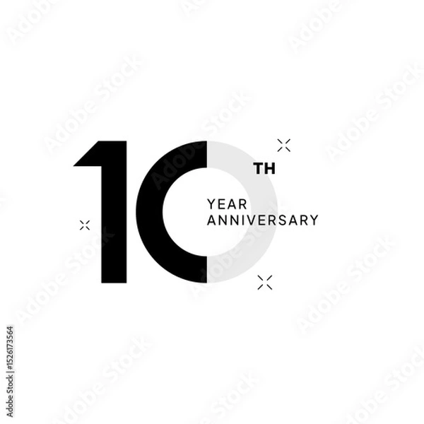 Obraz 10th anniversary logo in a minimalist black and white design. Clean geometric style perfect for business milestones, professional branding, or corporate celebration materials. ceremony 10th year