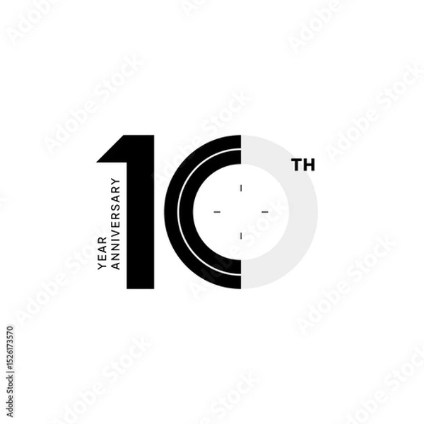 Obraz 10th anniversary logo in a minimalist black and white design. Clean geometric style perfect for business milestones, professional branding, or corporate celebration materials. ceremony 10th year