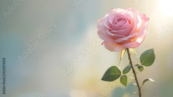 Obraz Soft Pink Rose in Morning Light with Blurred Background