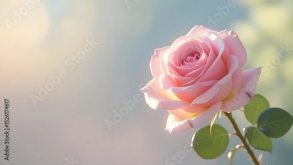 Obraz Soft Pink Rose in Morning Light with Blurred Background