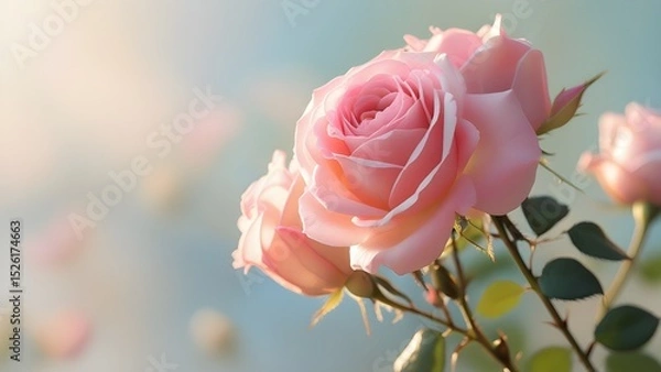 Obraz Soft Pink Rose in Morning Light with Blurred Background