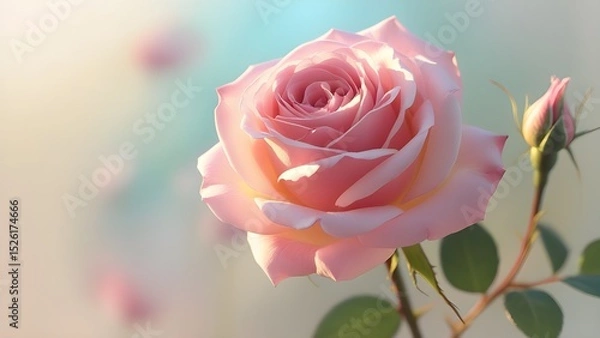 Obraz Soft Pink Rose in Morning Light with Blurred Background