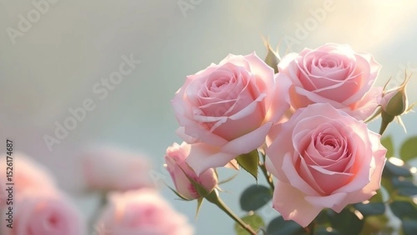 Obraz Soft Pink Rose in Morning Light with Blurred Background