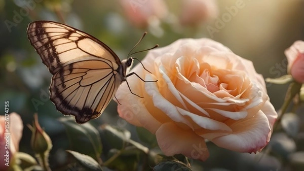 Obraz Small Butterfly on Blooming Rose