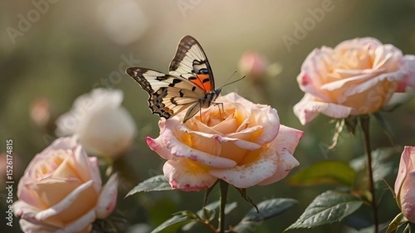 Obraz Small Butterfly on Blooming Rose
