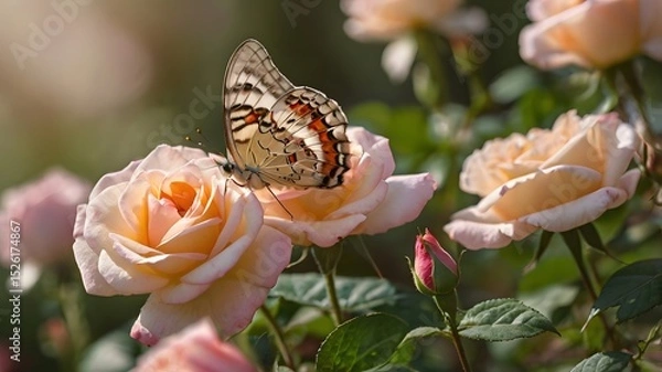 Obraz Small Butterfly on Blooming Rose