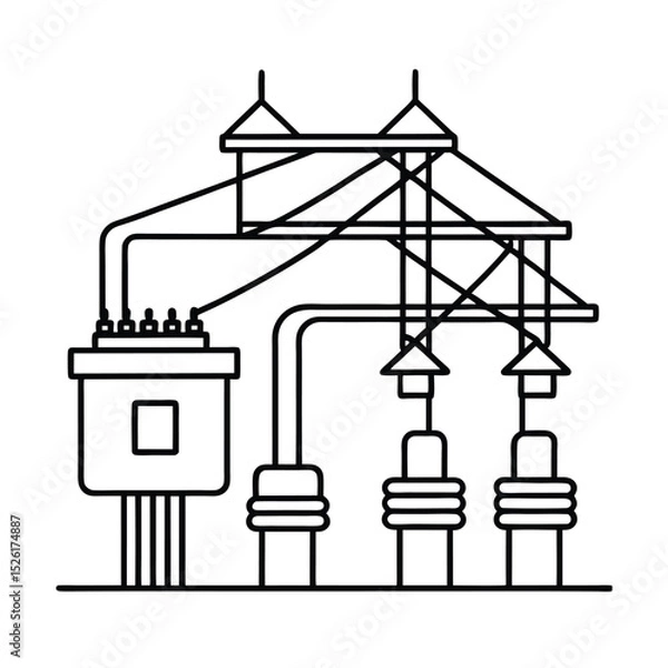 Obraz Simplified line art of power substation illustrating electrical energy distribution and infrastructure