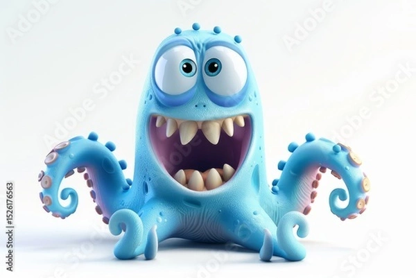 Obraz This cheerful blue octopus monster beams with joy and energy, its huge eyes and playful tentacles full of excitement. With a wide smile and cartoony charm, it looks ready for fun underwater adventures