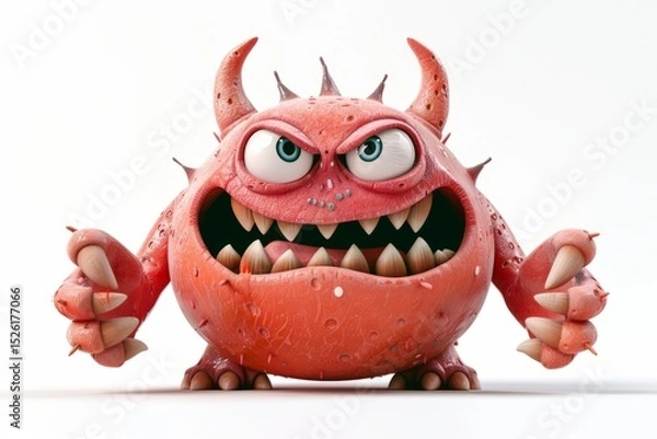 Obraz This red monster with sharp claws and a devilish grin looks fierce, but its cartoonish style reveals a playful soul. A perfect character for a fun children's animation