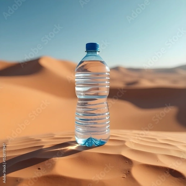 Obraz "Plastic Water Bottle Standing Alone in Hot Desert Sand"