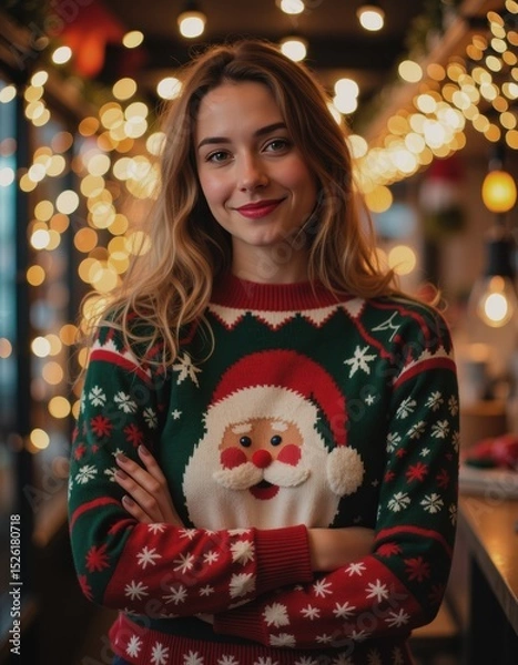 Obraz Guest wearing a festive ugly sweater at a holiday party