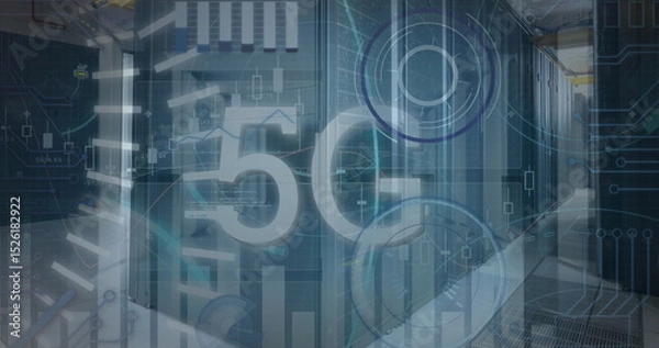 Fototapeta Image of 5g over graphs and servers