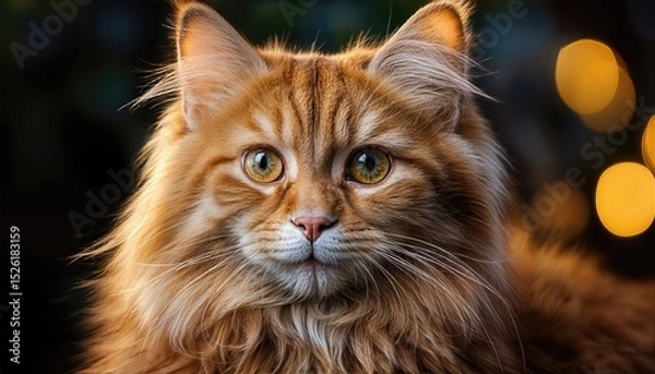 Fototapeta Furry Feline Lounging in a Cozy Home Office, Showcasing Warm Tones and Soft Textures amidst Minimalist Decor, Radiating Peacefulness and Tranquility in the Workspace.
